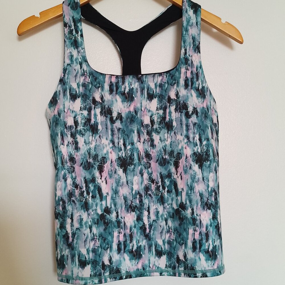 Sweaty Betty Yoga Tank Top, Racerback, Blue XRay Floral Print, Sz. M